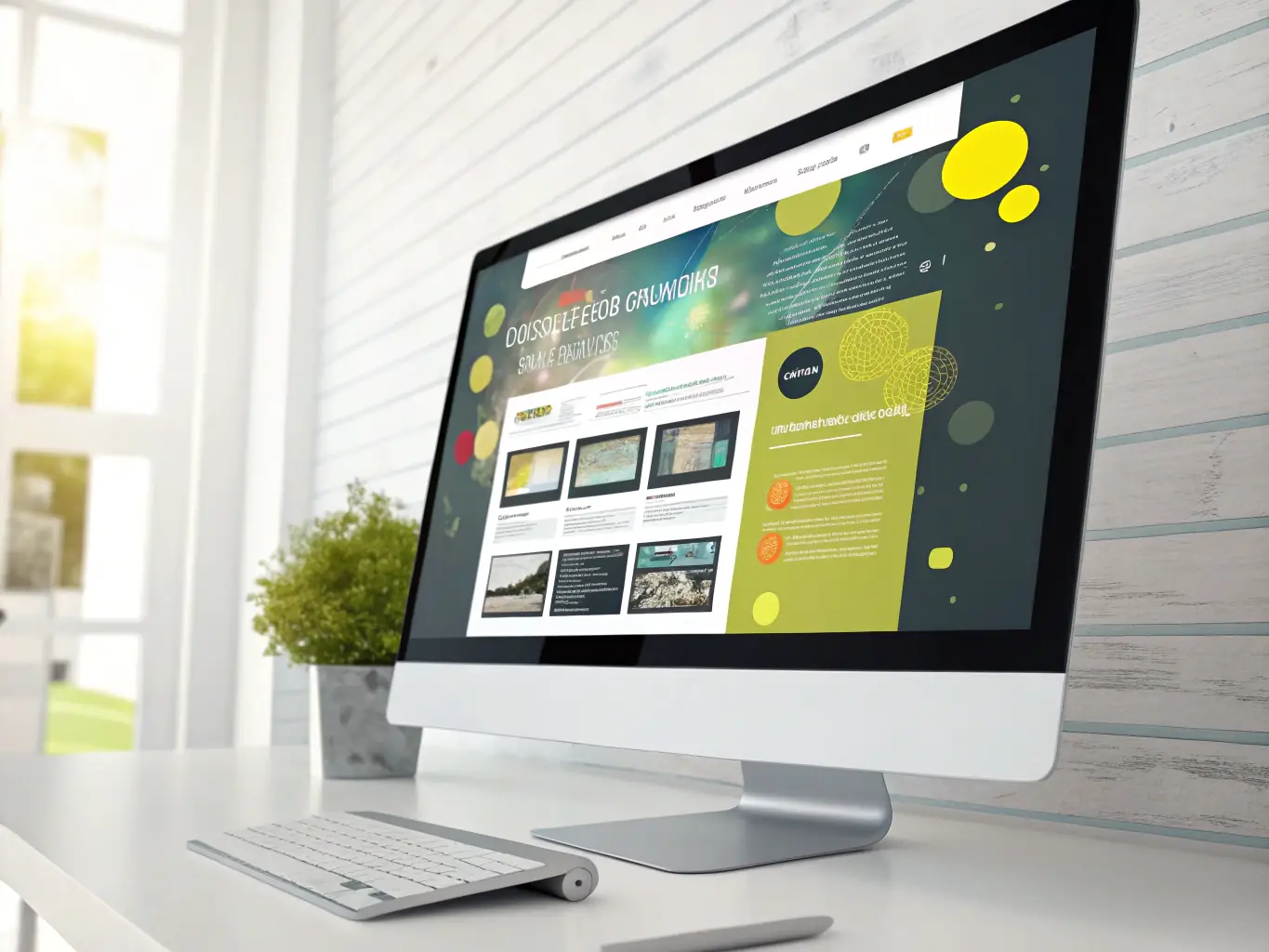 A modern, AI-designed website interface showcasing a clean layout, intuitive navigation, and engaging visual elements, emphasizing its role in attracting and retaining customers.